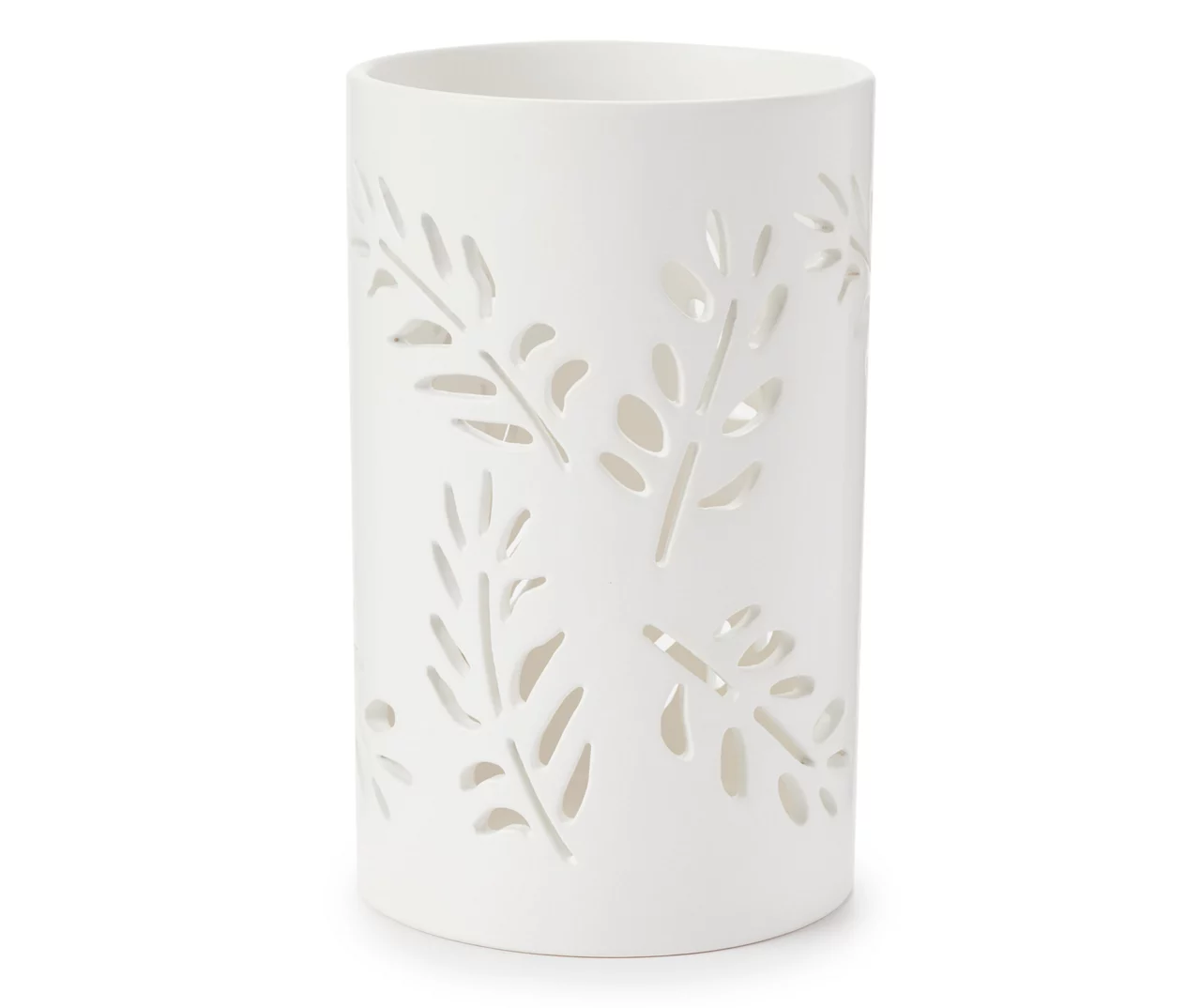 White Leaf Cutout Ceramic Hurricane 1 White Leaf Cutout Ceramic Hurricane