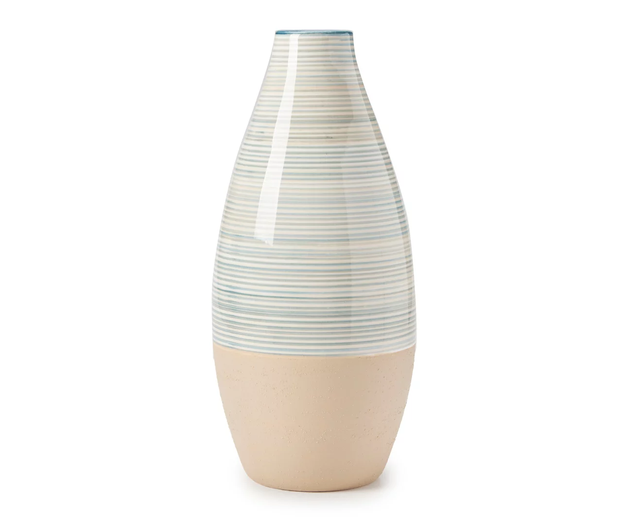 Blue & Tan Stripe Ceramic Vase 2 Blue & Tan Stripe Ceramic Vase - Image 2