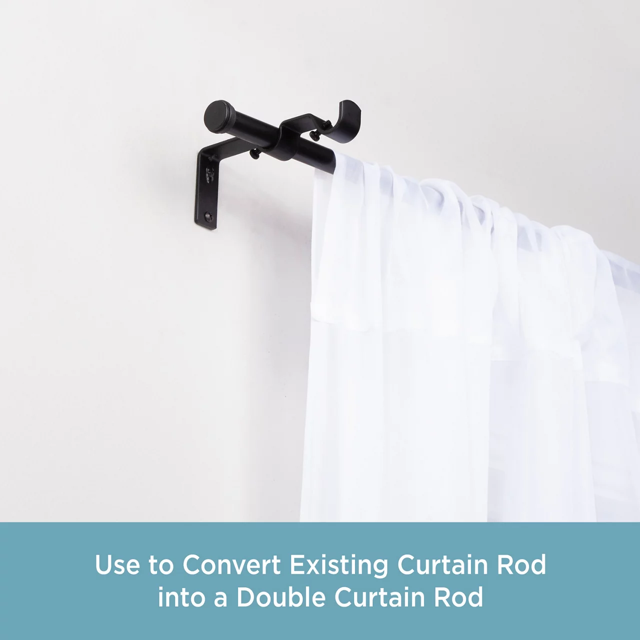 Black 5/8" Double Conversion Curtain Rod Kit, (30"-84") 2 Black 5/8" Double Conversion Curtain Rod Kit, (30"-84") - Image 2