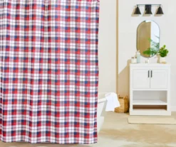 Winchester Red & Blue Plaid Polyester Shower Curtain Set