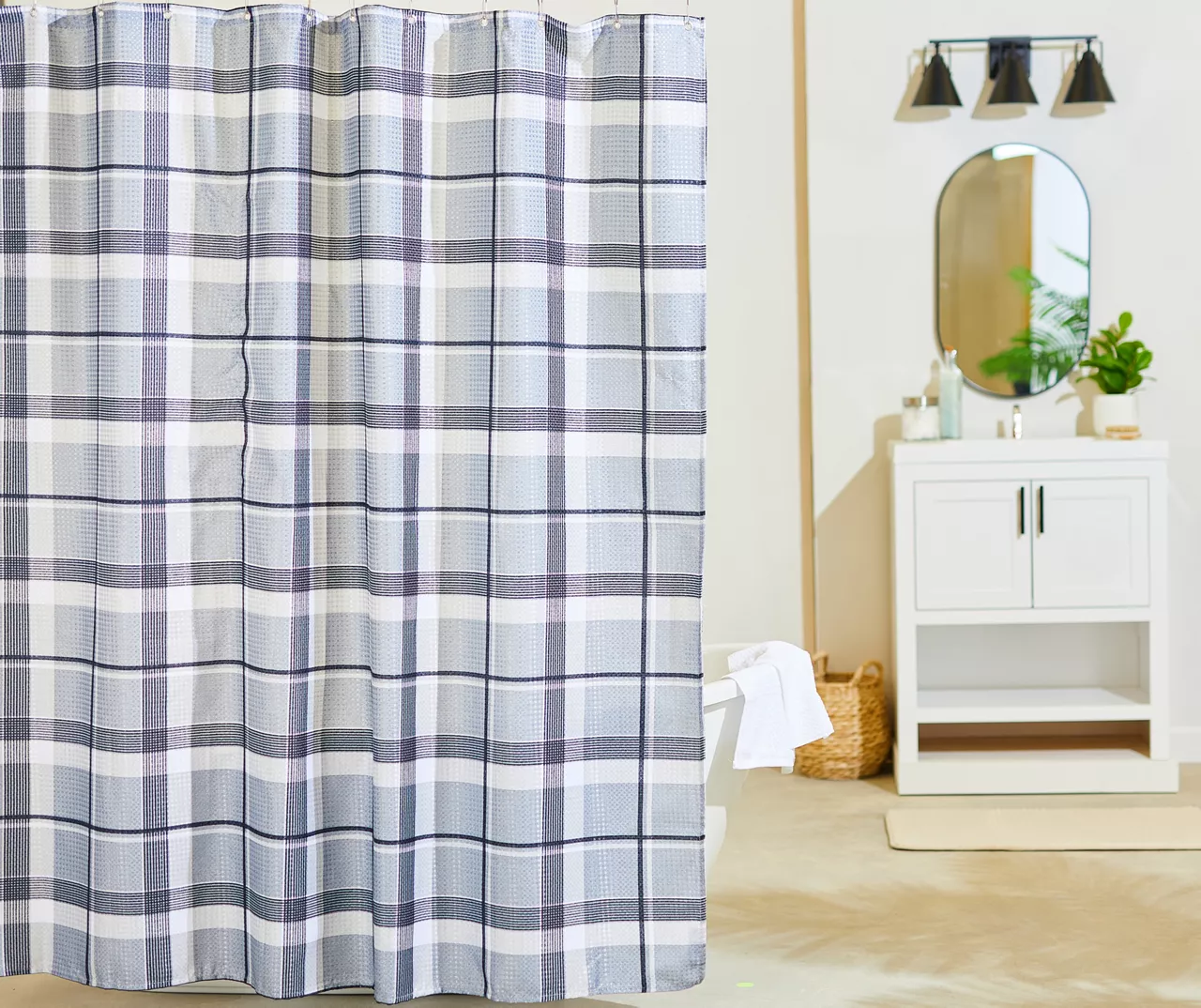 Sutton Gray Plaid Polyester Shower Curtain Set 1 Sutton Gray Plaid Polyester Shower Curtain Set