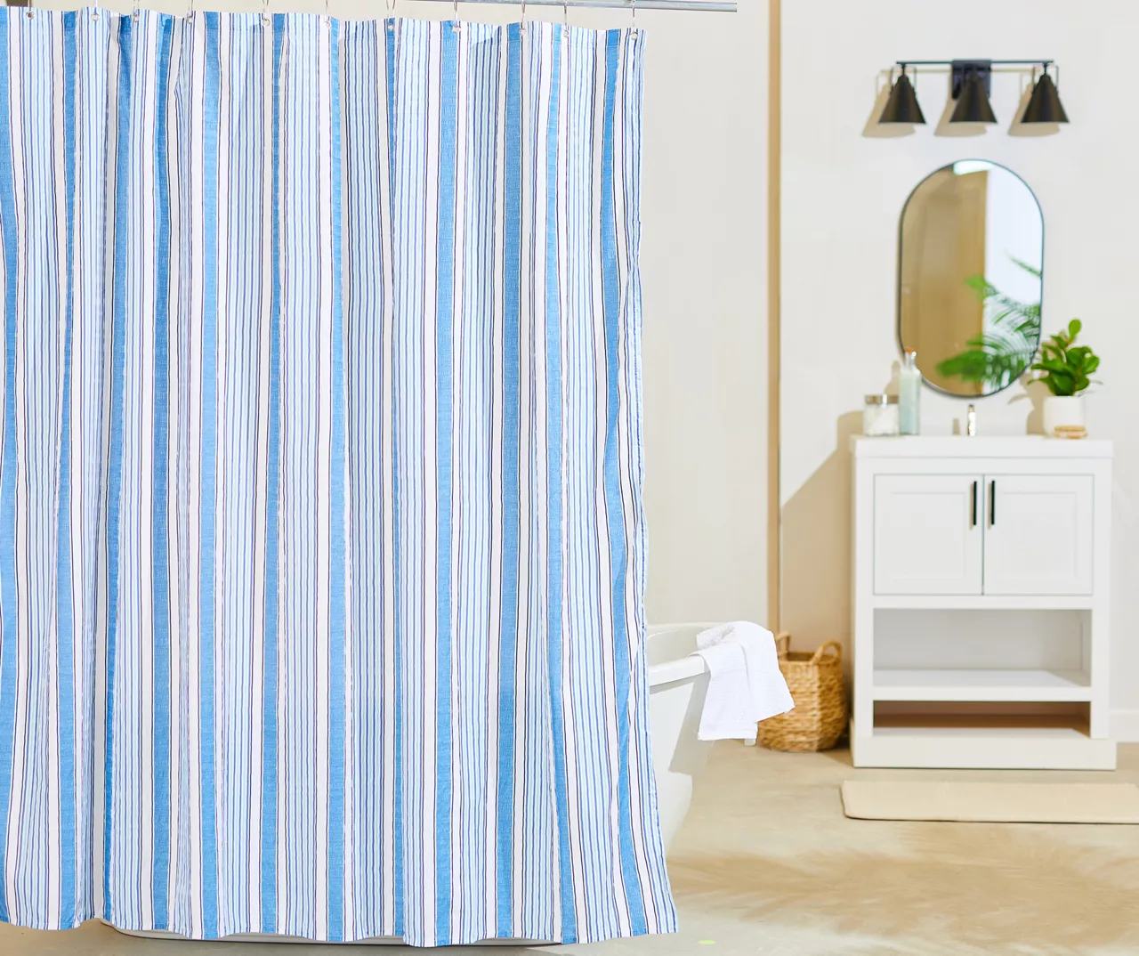 Darham Blue & White Stripe Polyester Shower Curtain Set 1 Darham Blue & White Stripe Polyester Shower Curtain Set