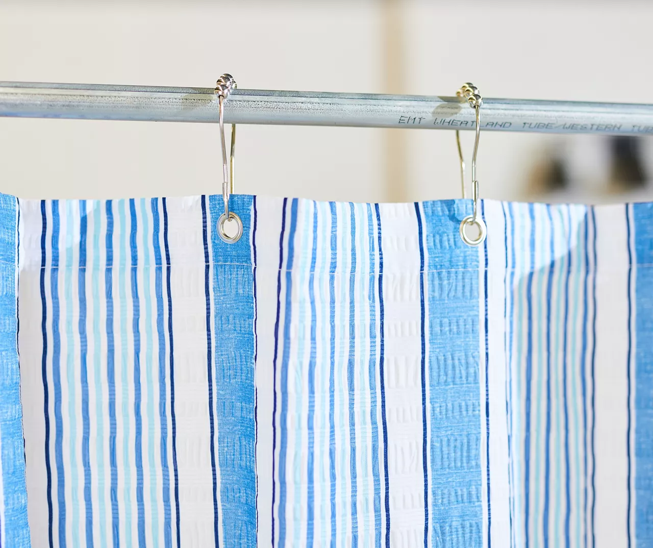 Darham Blue & White Stripe Polyester Shower Curtain Set 2 Darham Blue & White Stripe Polyester Shower Curtain Set - Image 2