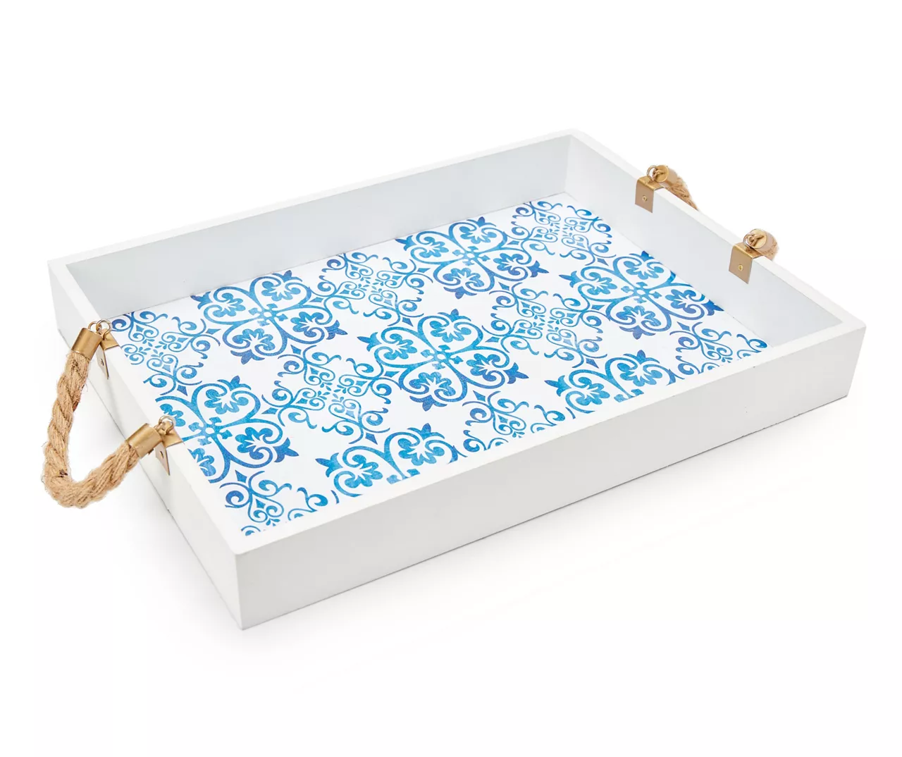Grecian Getaway Blue & White Tile Print Decorative Tray 1 Grecian Getaway Blue & White Tile Print Decorative Tray