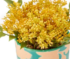 Yellow Artificial Yarrow With Blue Floral Ceramic Pot -Cuisinart Store 810593362 A8 2