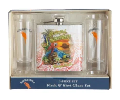 "5 O'Clock Somewhere" Orange Parrot 3-Piece Flask & Shot Glass Set