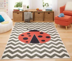 Little Lady Bug Red & Gray Zigzag Stripe Area Rug, (5' X 8') -Cuisinart Store 810599750 A0 3
