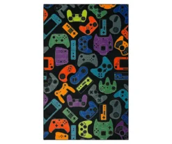 In Control Black & Multi-Color Game Controllers Area Rug, (5' X 8')