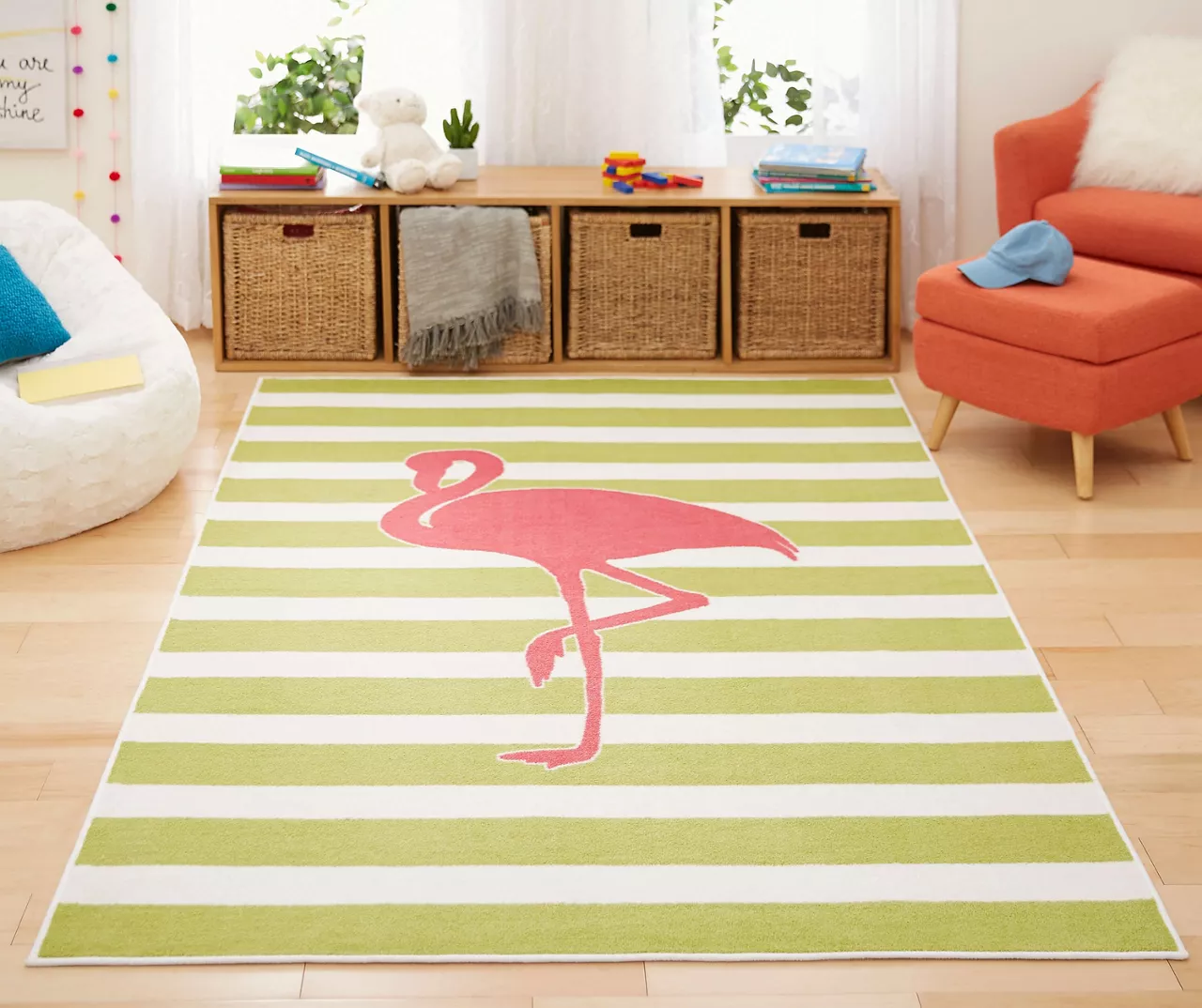 Fancy Flamingo Hot Pink & Green Stripe Area Rug, (5' X 8') 4 Fancy Flamingo Hot Pink & Green Stripe Area Rug, (5' X 8') - Image 4