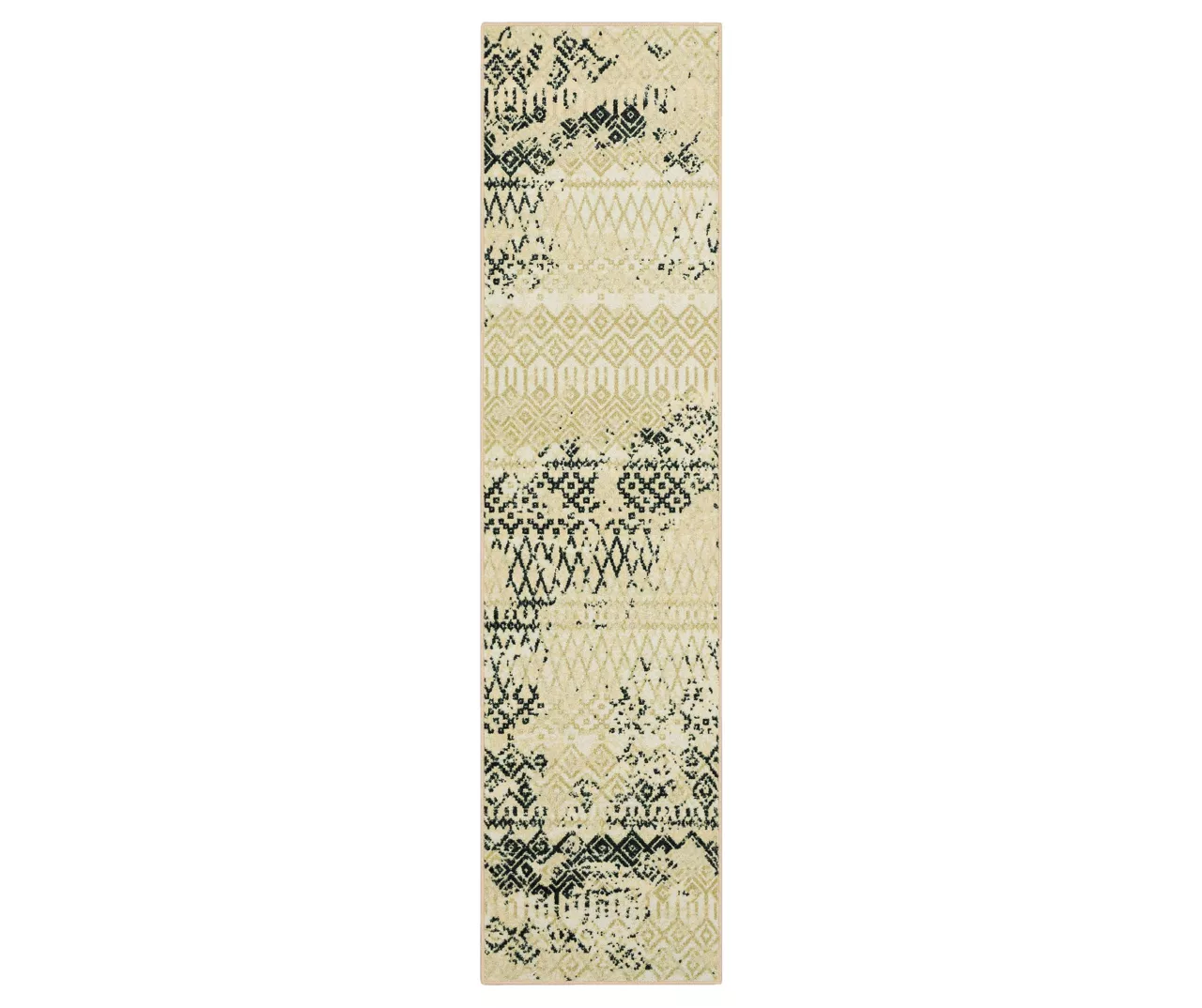Prale Beige & Black Geometric Area Rug, (2.5' X 10') 1 Prale Beige & Black Geometric Area Rug, (2.5' X 10')