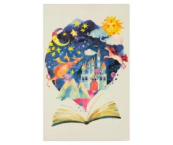 Tell Me A Story Ivory & Blue Area Rug, (3' 4" X 5')