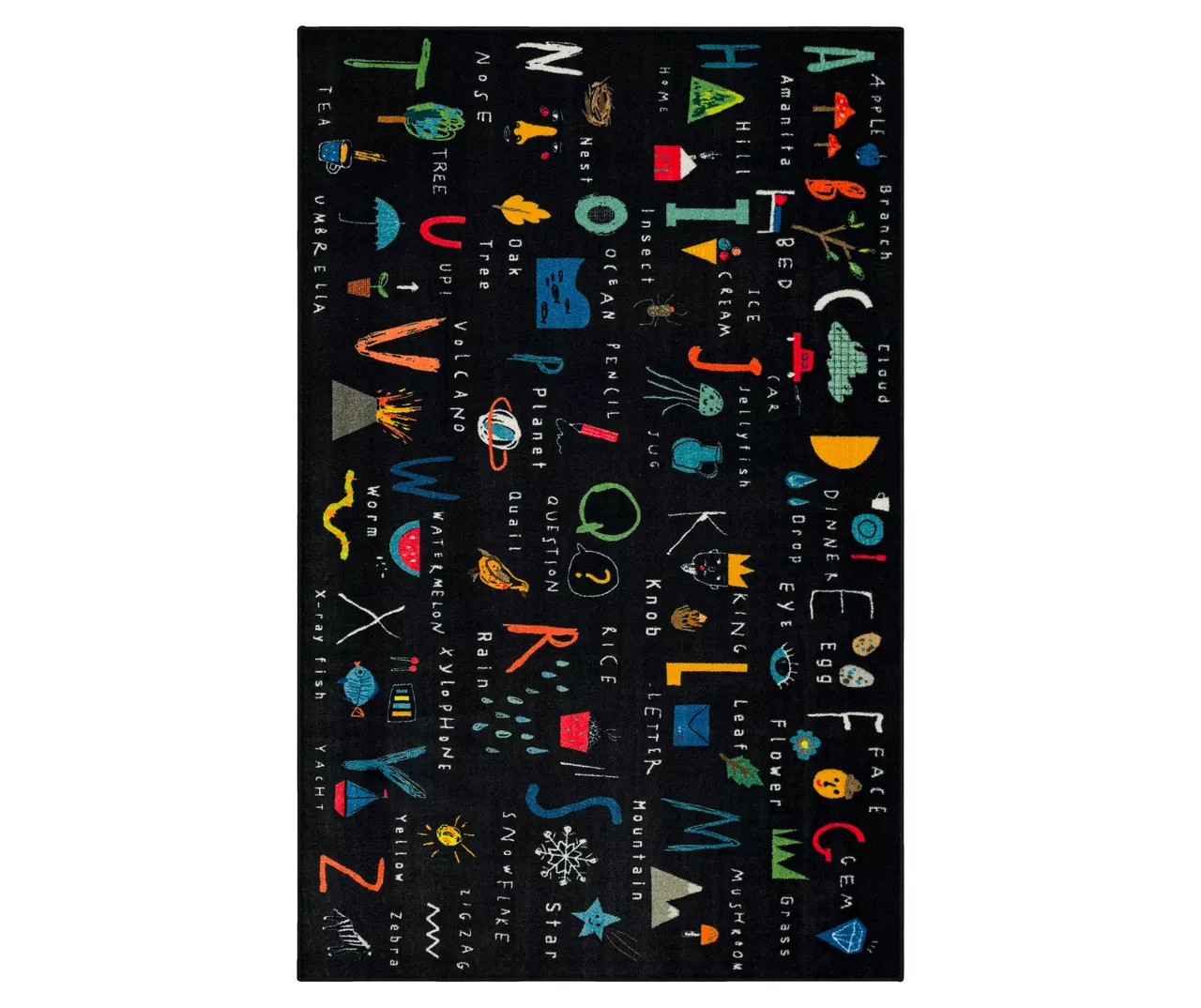 ABC Letters Black Multi-Color Area Rug, (5' X 8') 1 ABC Letters Black Multi-Color Area Rug, (5' X 8')