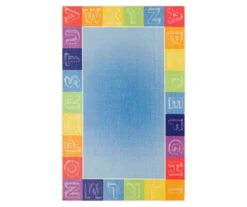 Blue & Rainbow Alphabet Border Area Rug, (5' X 8')