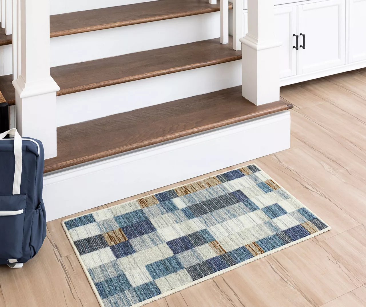 Avenue Blue & White Line Blocks Area Rug, (6' X 9') 5 Avenue Blue & White Line Blocks Area Rug, (6' X 9') - Image 5