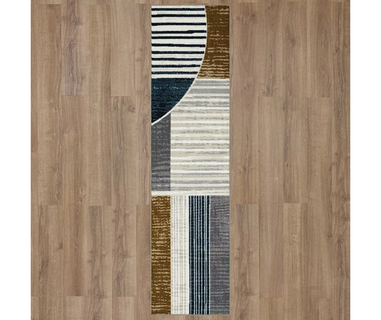 Rain Creek Blue & Brown Line Geometric Area Rug, (2' X 8') 2 Rain Creek Blue & Brown Line Geometric Area Rug, (2' X 8') - Image 2