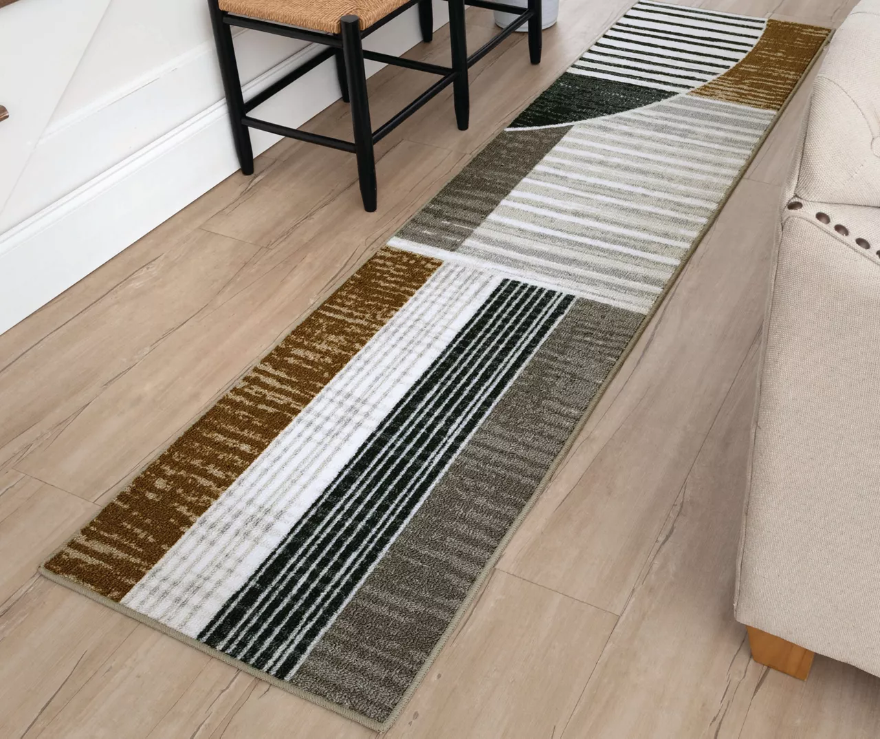 Rain Creek Blue & Brown Line Geometric Area Rug, (2' X 8') 3 Rain Creek Blue & Brown Line Geometric Area Rug, (2' X 8') - Image 3