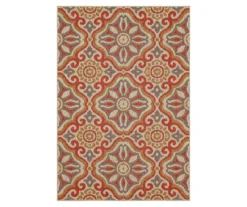 Waterside Rust & Tan Geometric Outdoor Area Rug, (4' X 5.5')