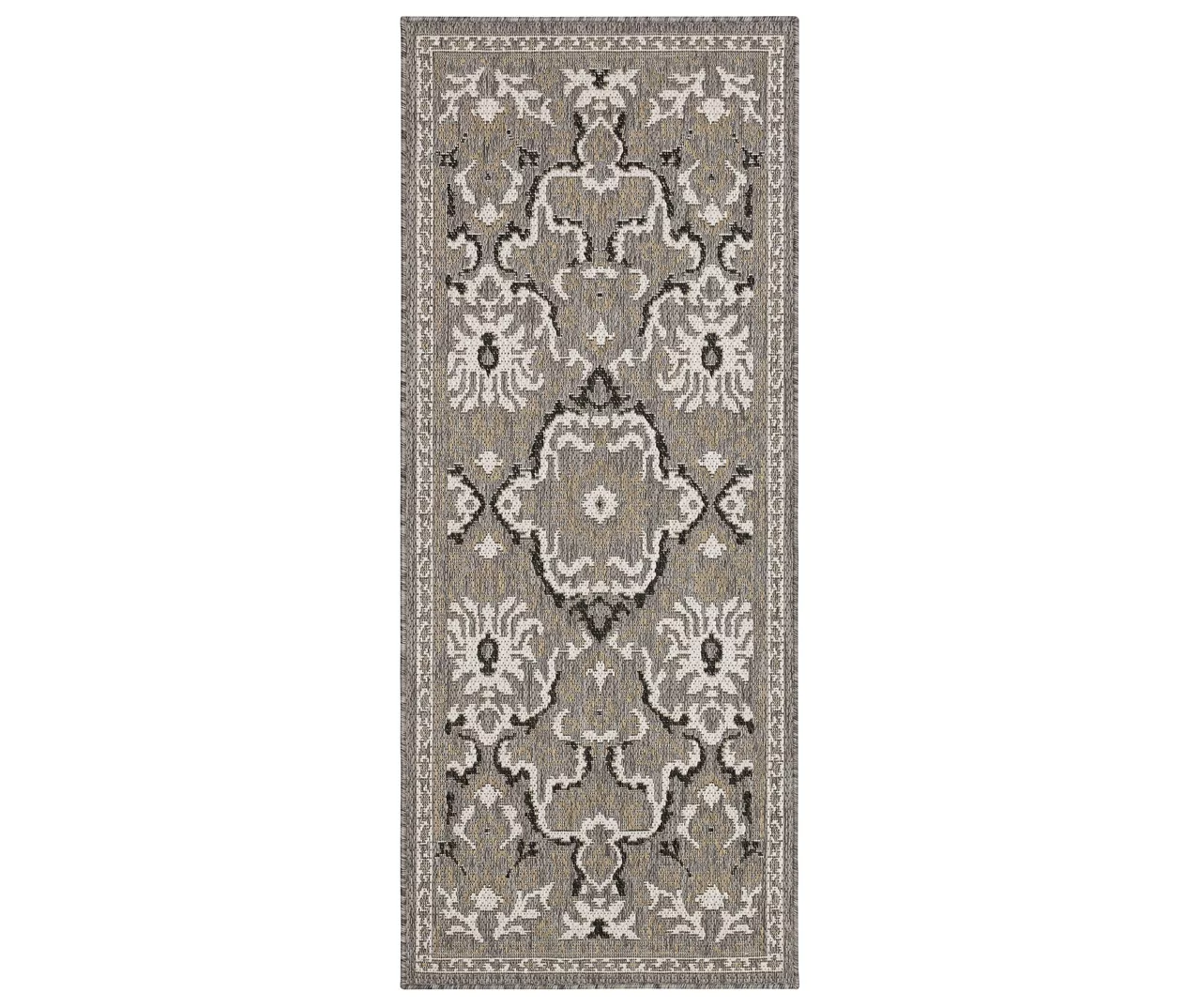 Coastal Desire Taupe & White Ornamental Outdoor Area Rug, (2.5' X 6') 1 Coastal Desire Taupe & White Ornamental Outdoor Area Rug, (2.5' X 6')