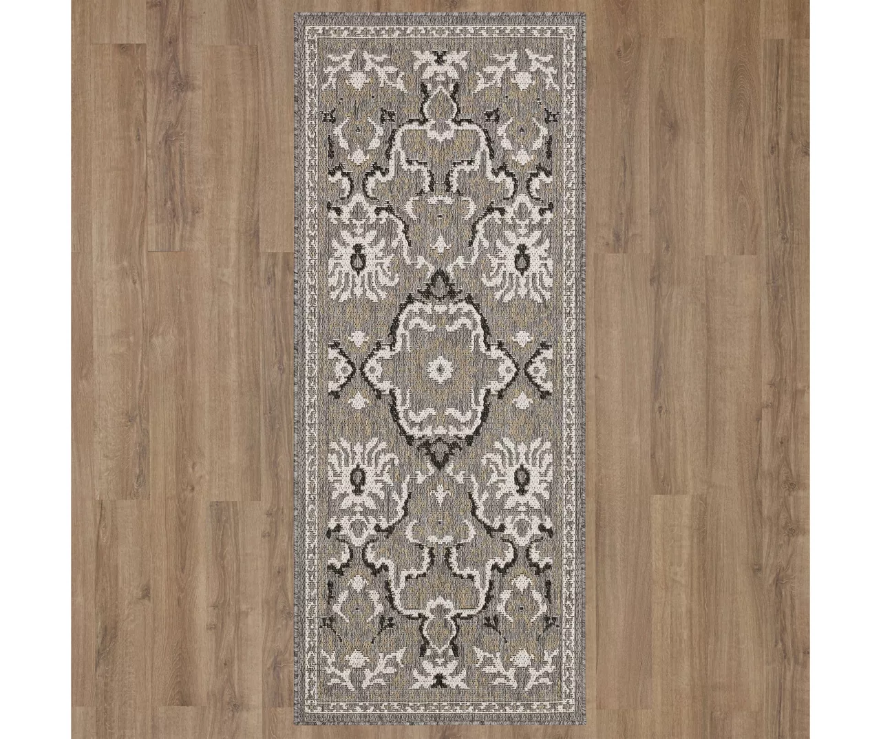 Coastal Desire Taupe & White Ornamental Outdoor Area Rug, (2.5' X 6') 4 Coastal Desire Taupe & White Ornamental Outdoor Area Rug, (2.5' X 6') - Image 4
