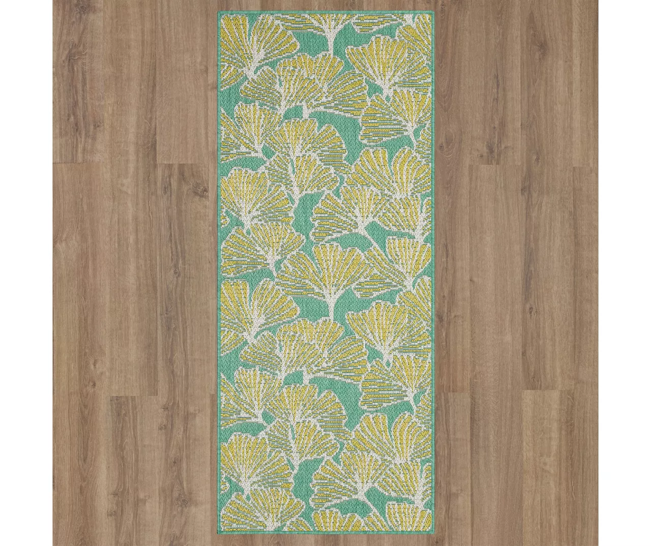 Treasured Garden Lime Green & Turquoise Botanical Outdoor Area Rug, (2.5' X 6') 4 Treasured Garden Lime Green & Turquoise Botanical Outdoor Area Rug, (2.5' X 6') - Image 4