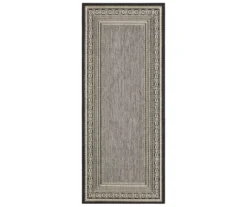 Panama Dark Gray & Black Geo-Bordered Outdoor Area Rug, (2.5' X 6')