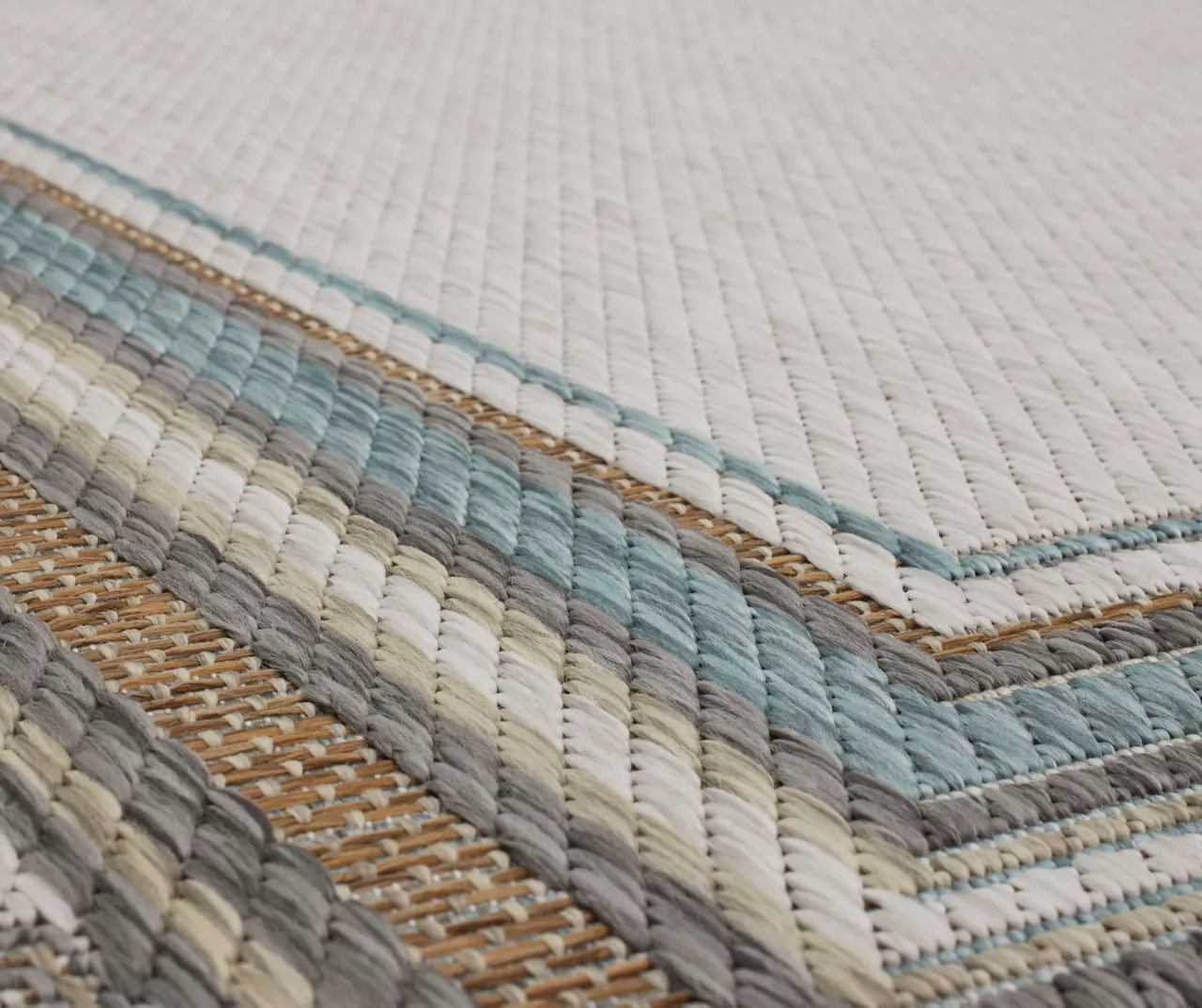 Panama Light Gray & Turquoise Geo-Bordered Outdoor Area Rug, (2.5' X 6') 6 Panama Light Gray & Turquoise Geo-Bordered Outdoor Area Rug, (2.5' X 6') - Image 6