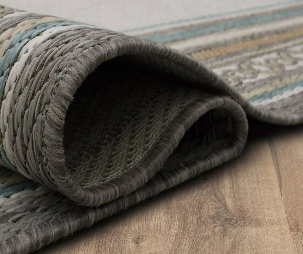 Panama Light Gray & Turquoise Geo-Bordered Outdoor Area Rug, (2.5' X 6') 9 Panama Light Gray & Turquoise Geo-Bordered Outdoor Area Rug, (2.5' X 6') - Image 9