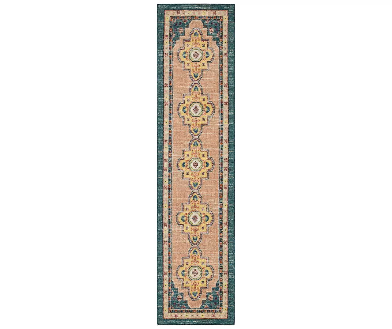 Coeus Green & Beige Ornamental Area Rug, (2' X 8') 1 Coeus Green & Beige Ornamental Area Rug, (2' X 8')