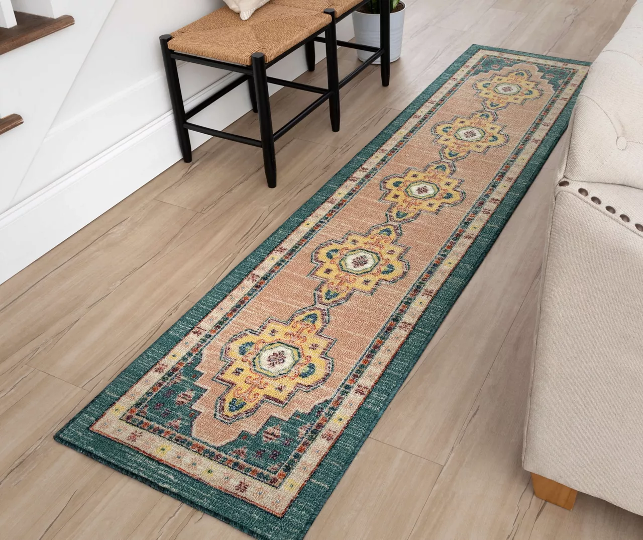 Coeus Green & Beige Ornamental Area Rug, (2' X 8') 6 Coeus Green & Beige Ornamental Area Rug, (2' X 8') - Image 6