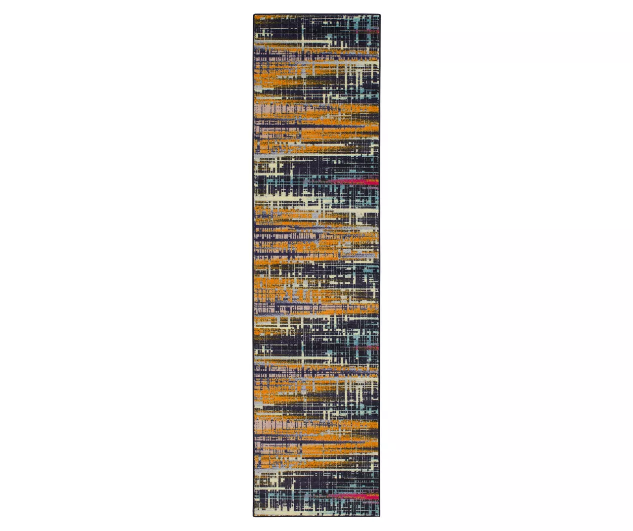 Kaven Orange & Navy Multi-Color Crosshatch Area Rug, (2' X 10') 1 Kaven Orange & Navy Multi-Color Crosshatch Area Rug, (2' X 10')