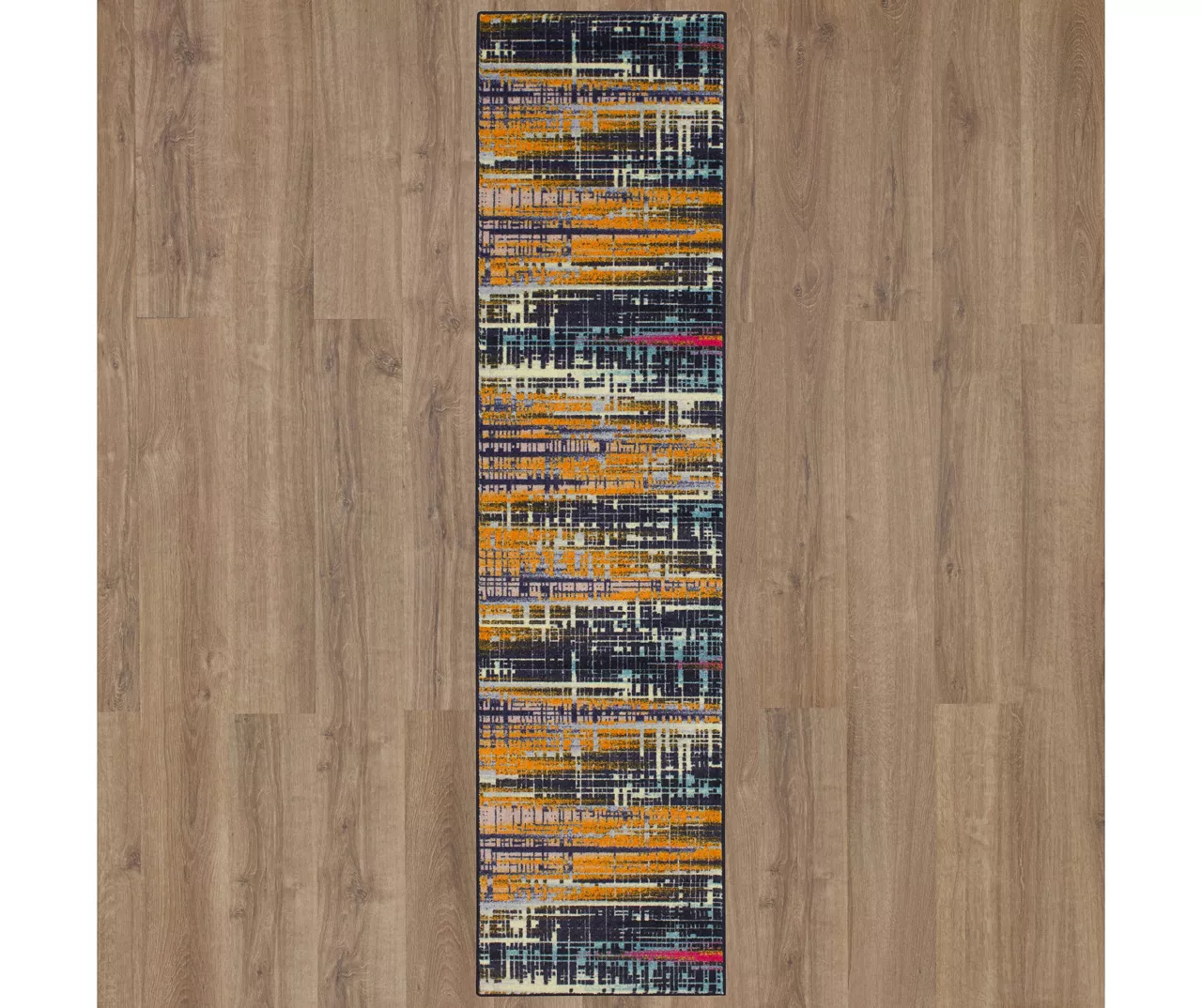 Kaven Orange & Navy Multi-Color Crosshatch Area Rug, (2' X 10') 3 Kaven Orange & Navy Multi-Color Crosshatch Area Rug, (2' X 10') - Image 3