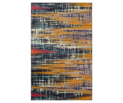 Kaven Orange & Navy Multi-Color Crosshatch Area Rug, (2.5' X 4' 2")