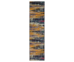 Kaven Orange & Navy Multi-Color Crosshatch Area Rug, (2.5' X 6')