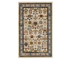 Muskberry Cream & Brown Floral Area Rug, (5' X 8')