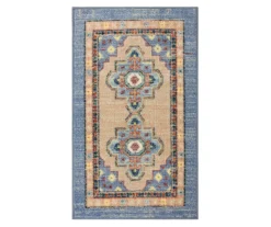 Coeus Blue & Peach Ornamental Area Rug, (7.5' X 10')
