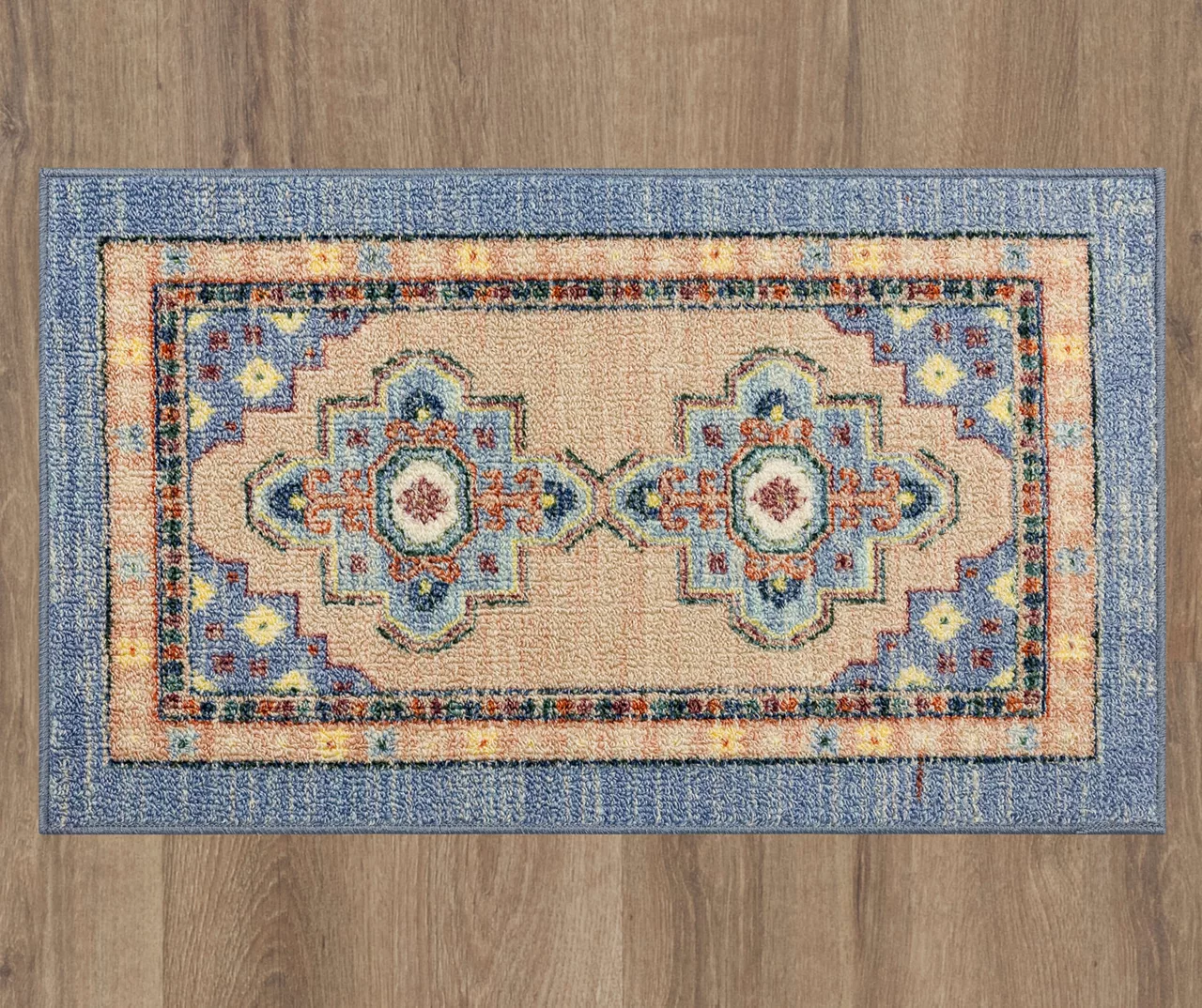 Coeus Blue & Peach Ornamental Area Rug, (7.5' X 10') 4 Coeus Blue & Peach Ornamental Area Rug, (7.5' X 10') - Image 4
