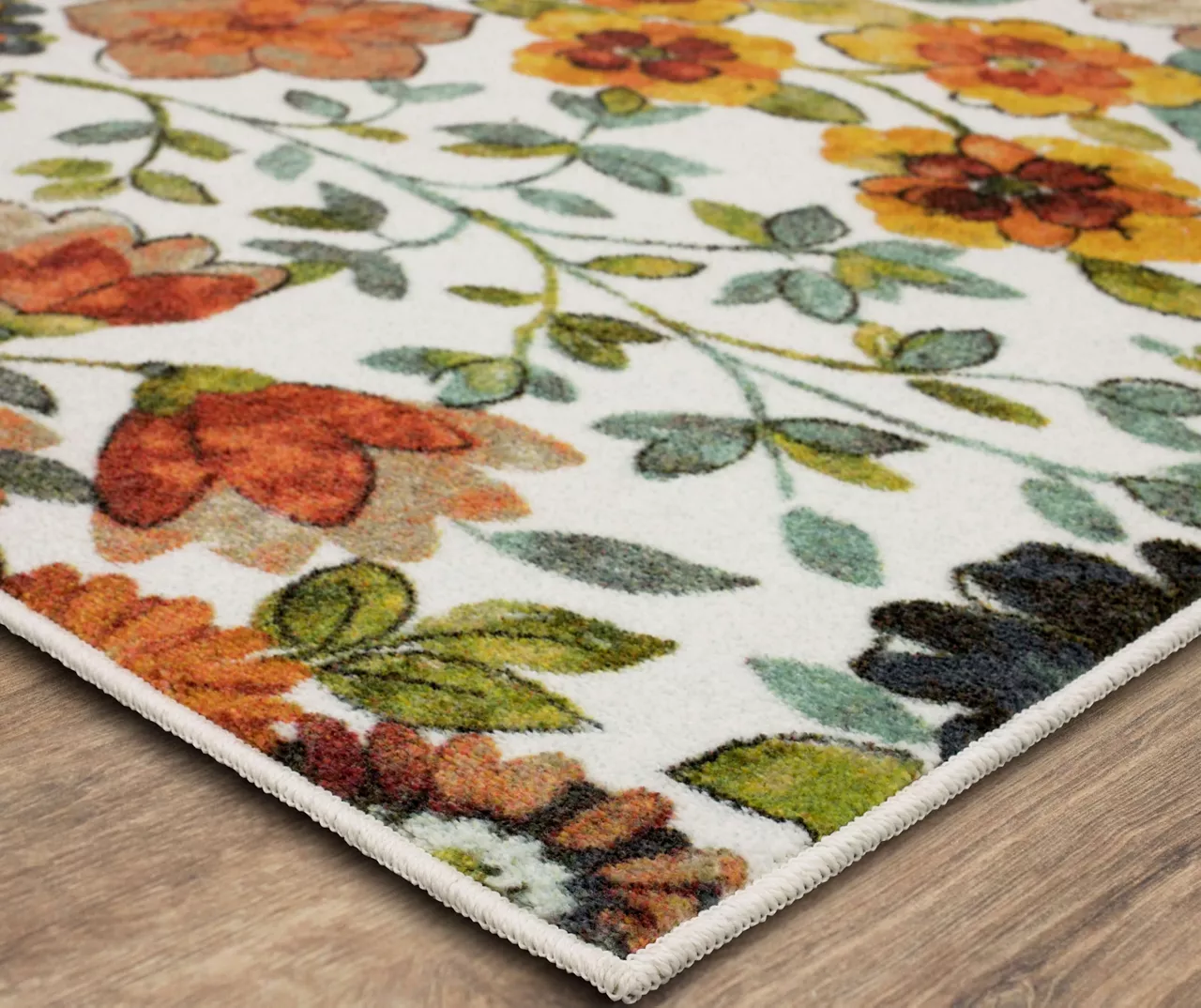 White, Green & Orange Blossoms Area Rug, (2' X 8') 2 White, Green & Orange Blossoms Area Rug, (2' X 8') - Image 2