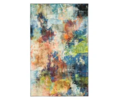 Decollage Blue & Orange Abstract Area Rug, (8' X 10')