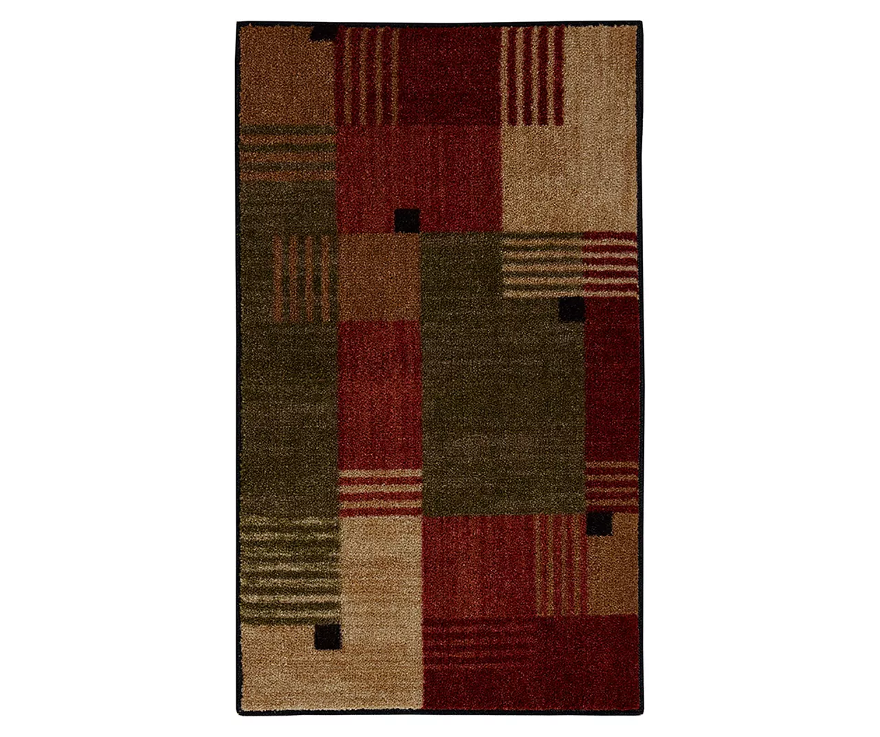 Alliance Red & Olive Patchwork Accent Rug, (20" X 34") 1 Alliance Red & Olive Patchwork Accent Rug, (20" X 34")