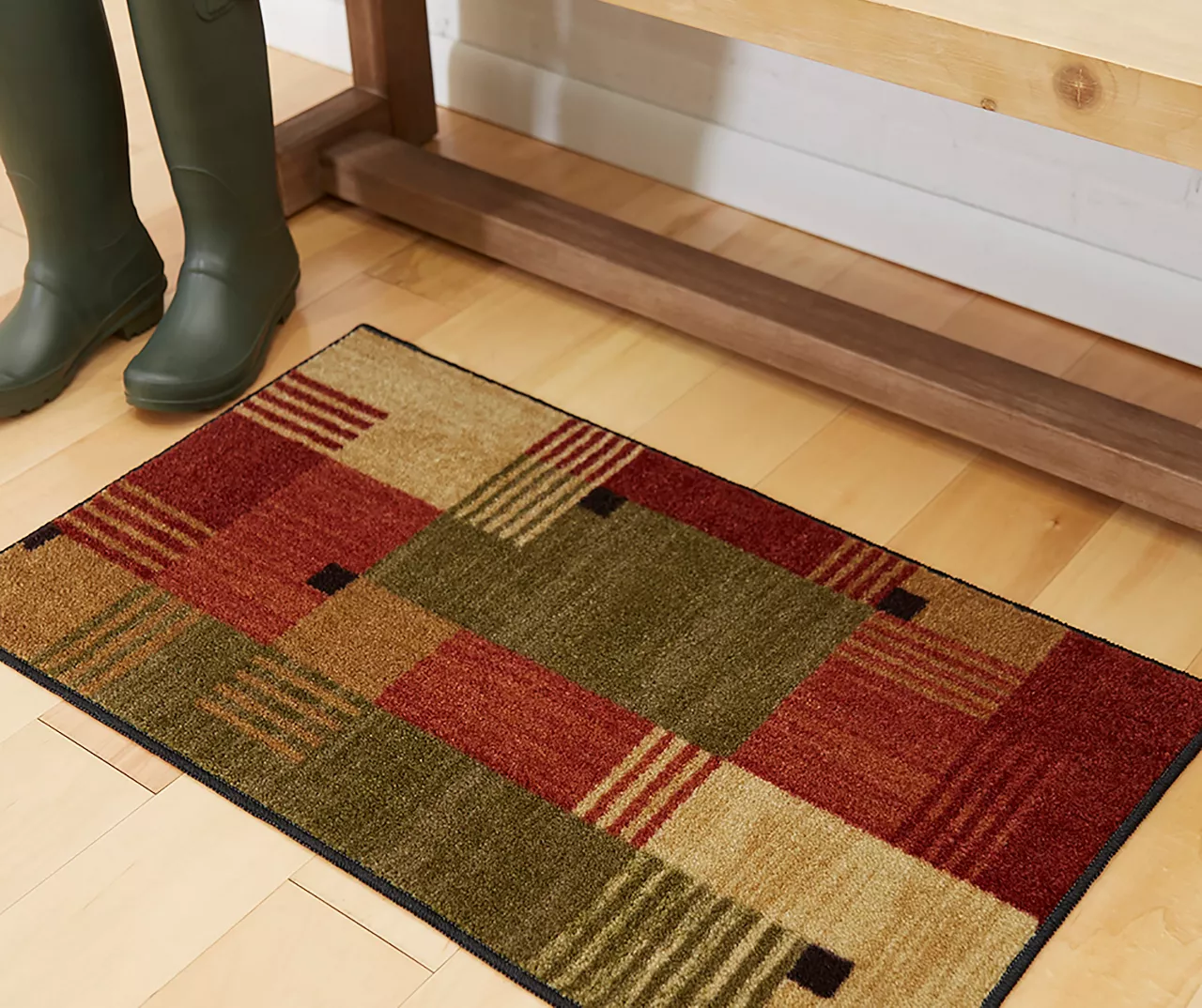 Alliance Red & Olive Patchwork Accent Rug, (20" X 34") 4 Alliance Red & Olive Patchwork Accent Rug, (20" X 34") - Image 4