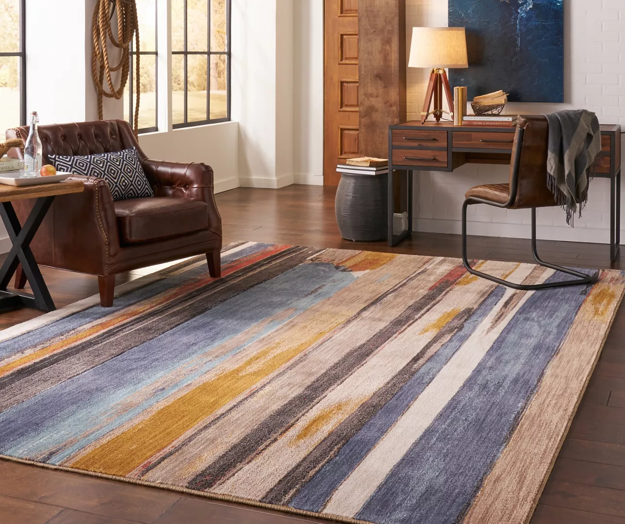 Mohawk Eureka Blue & Yellow Abstract Stripe Area Rug 3 Mohawk Eureka Blue & Yellow Abstract Stripe Area Rug - Image 3