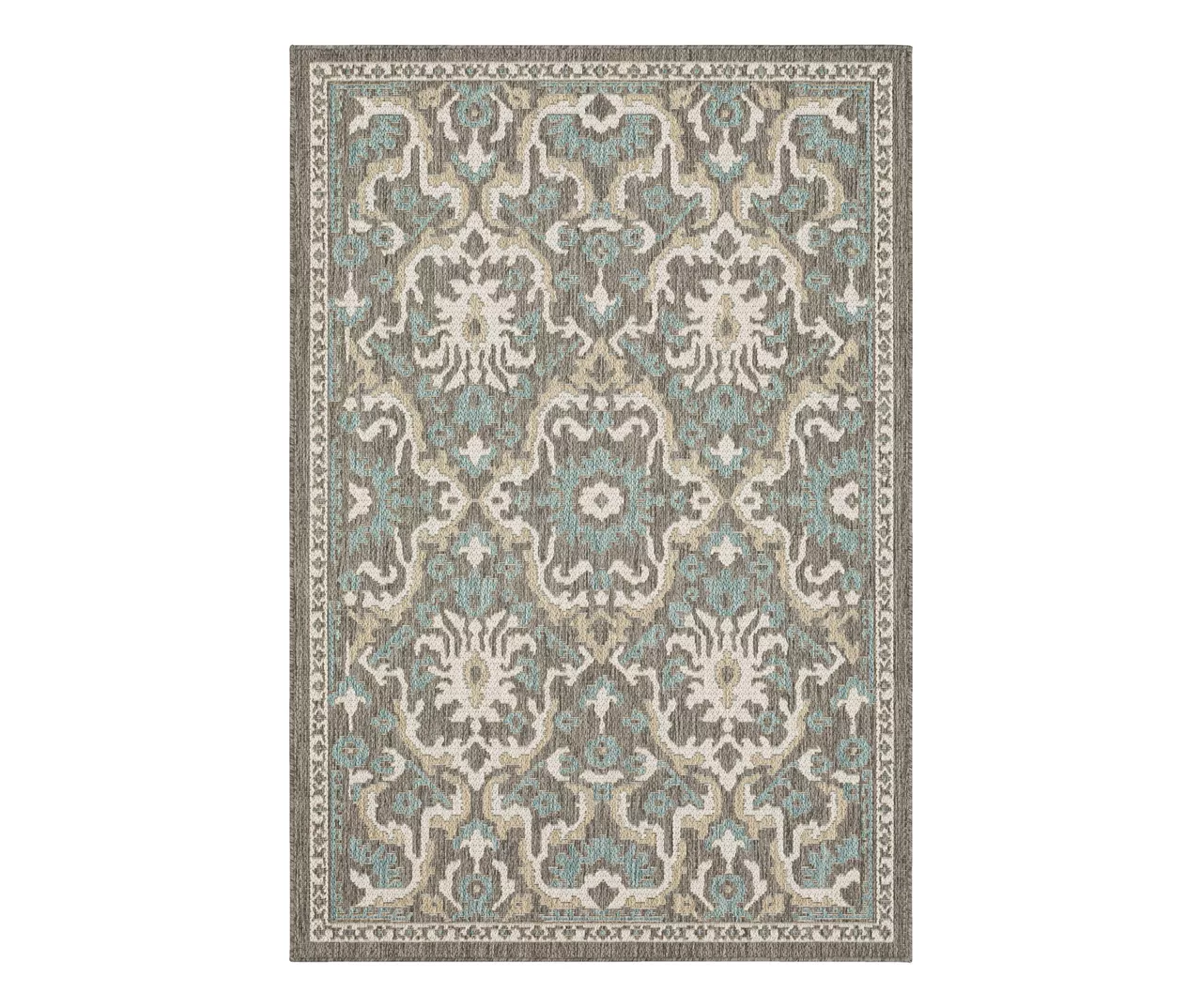 Coastal Desire Light Gray & Turquoise Ornamental Outdoor Area Rug, (4' X 5.5') 1 Coastal Desire Light Gray & Turquoise Ornamental Outdoor Area Rug, (4' X 5.5')