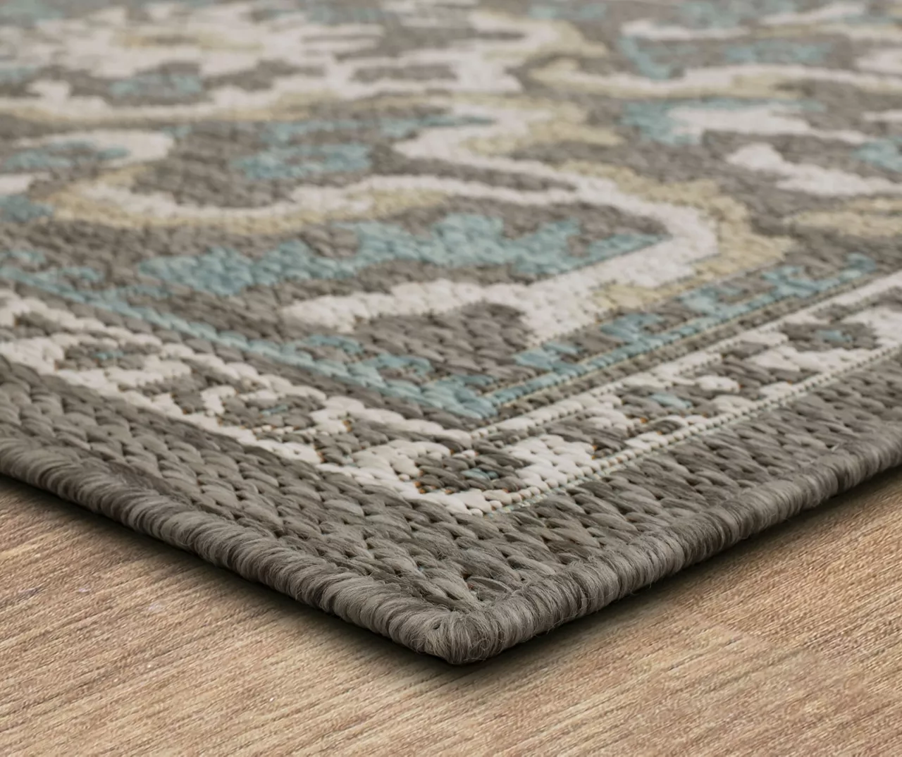 Coastal Desire Light Gray & Turquoise Ornamental Outdoor Area Rug, (4' X 5.5') 2 Coastal Desire Light Gray & Turquoise Ornamental Outdoor Area Rug, (4' X 5.5') - Image 2