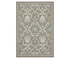 Coastal Desire Light Gray & Turquoise Ornamental Outdoor Area Rug, (5' 3" X 7.5')