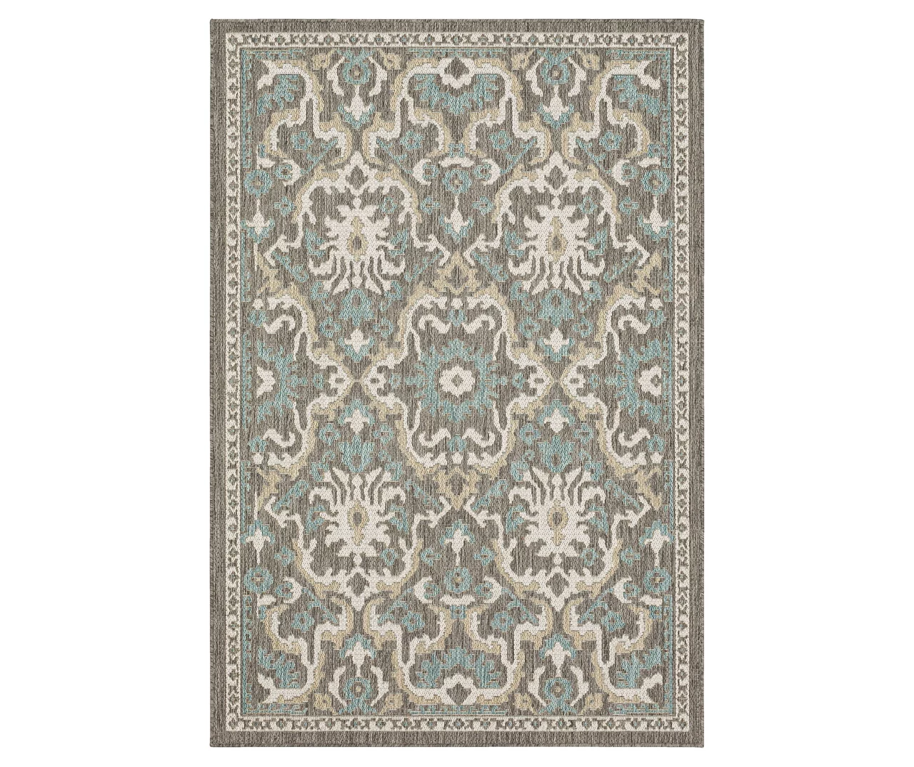 Coastal Desire Light Gray & Turquoise Ornamental Outdoor Area Rug, (8' X 10') 1 Coastal Desire Light Gray & Turquoise Ornamental Outdoor Area Rug, (8' X 10')
