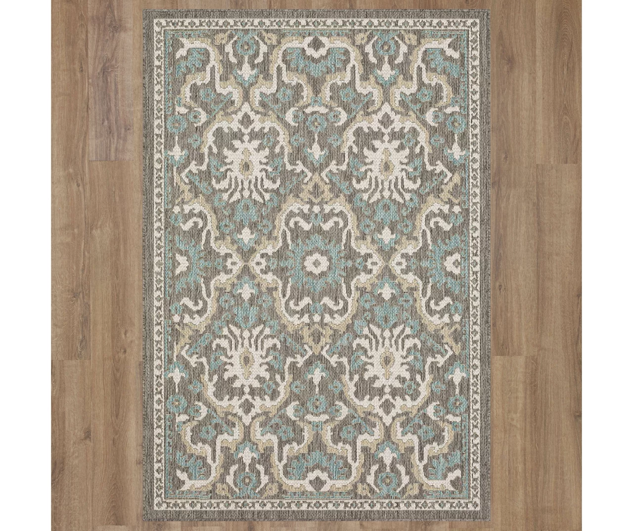 Coastal Desire Light Gray & Turquoise Ornamental Outdoor Area Rug, (8' X 10') 3 Coastal Desire Light Gray & Turquoise Ornamental Outdoor Area Rug, (8' X 10') - Image 3