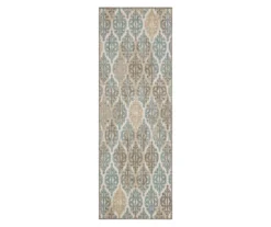 Paradise Grove Light Gray & Turquoise Arabesque Outdoor Area Rug, (2.5' X 6')