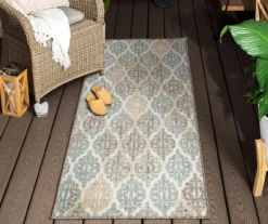 Paradise Grove Light Gray & Turquoise Arabesque Outdoor Area Rug, (2.5' X 6') -Cuisinart Store 810600841 A0 4