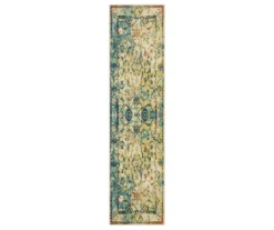 Essa Blue & Beige Ornamental Area Rug, (2' X 8')