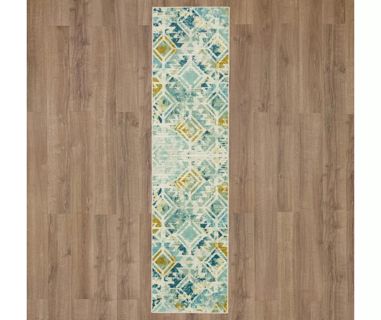 Danae Teal & Beige Geometric Area Rug, (2' X 8') 4 Danae Teal & Beige Geometric Area Rug, (2' X 8') - Image 4